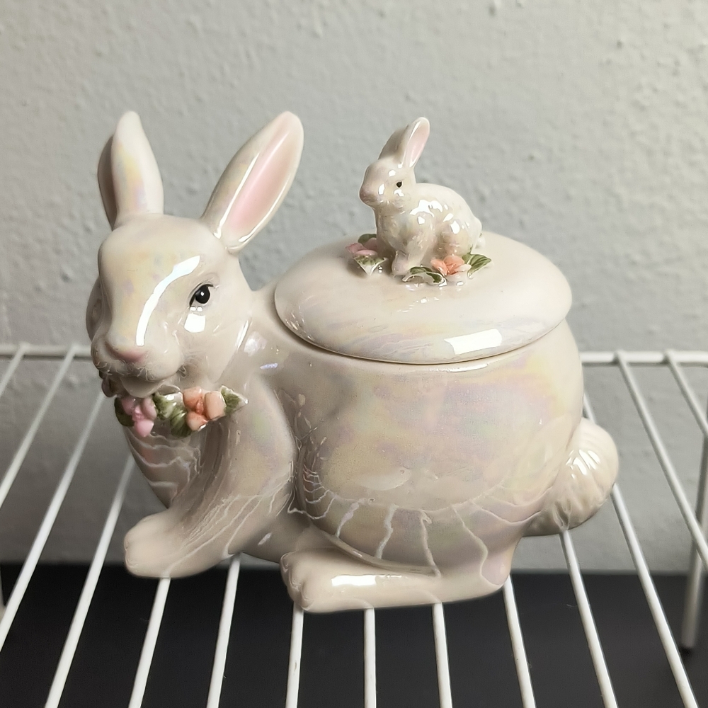 Easter Bunny Candy Nut Dish Ceramic White